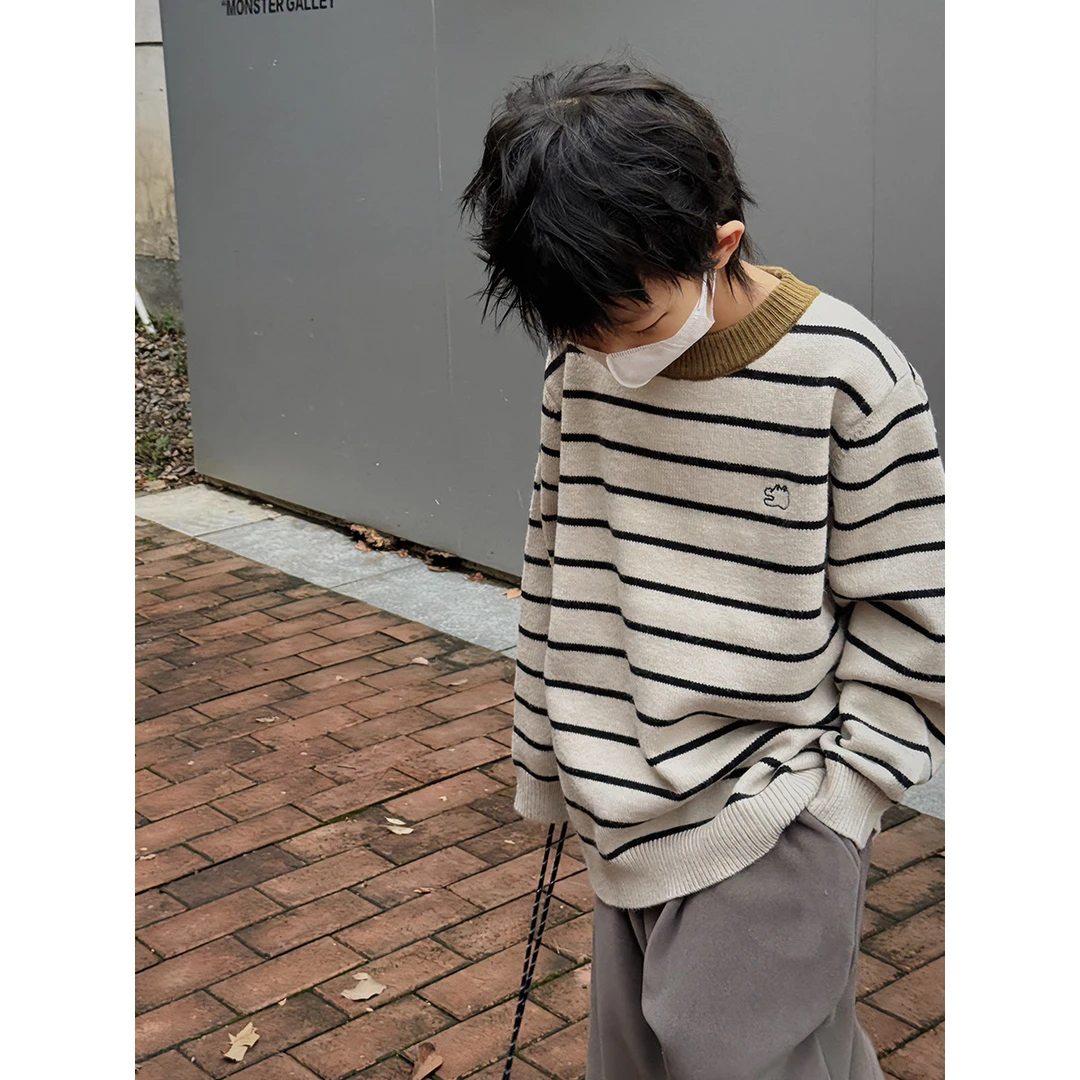 童装男童毛衣秋冬宝宝线衣保暖冬季2023新款儿童条纹套头衫潮