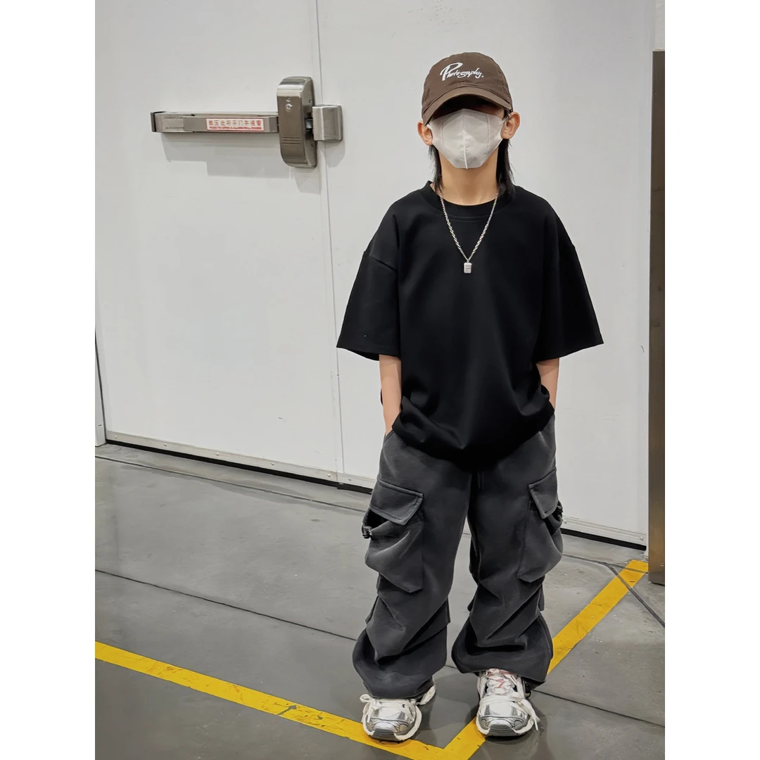 童装男童短袖2024春夏新款儿童潮牌宽松T恤宝宝百搭纯色上衣
