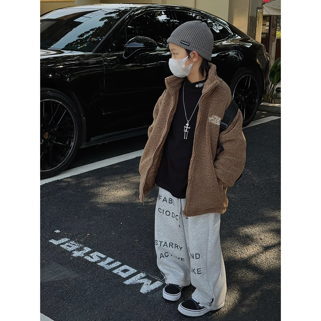 童装男童羊羔绒外套秋冬款2023新款夹棉加厚宝宝冬季儿童棉衣