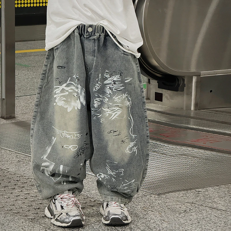 儿童裤子男童洋气时髦痞帅气牛仔裤2024秋装新款男孩韩版百搭长裤