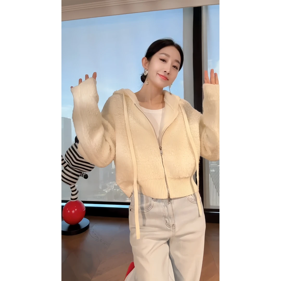 DR杨圣坤+2024新款 茉莉初雪'连帽休闲针织开衫羊毛衫DR2410-1415