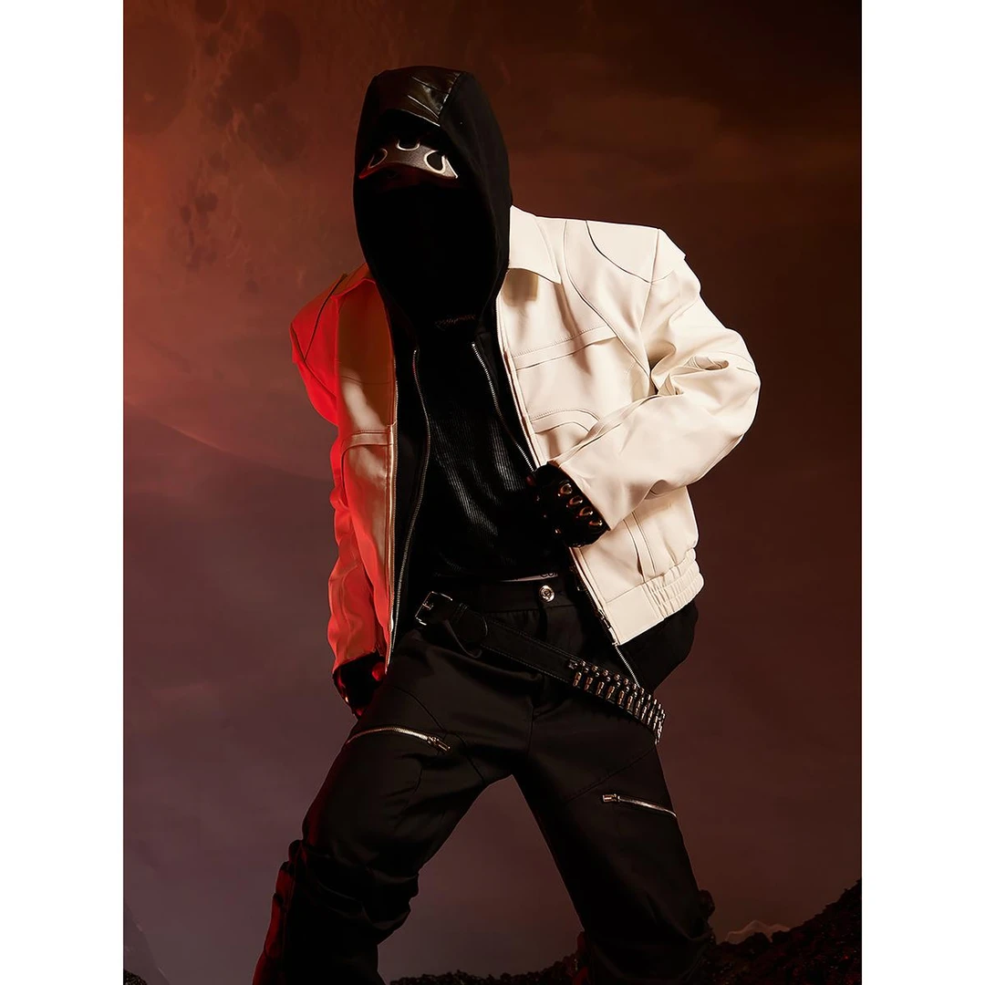 无人孤岛 原创解构设计高级感机车翻领短款皮衣显高修身外套夹克3