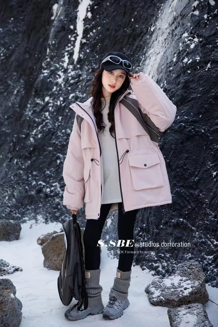 大童女童派克服内里大兔毛棉服休闲连帽中长款加厚冬季防风加绒