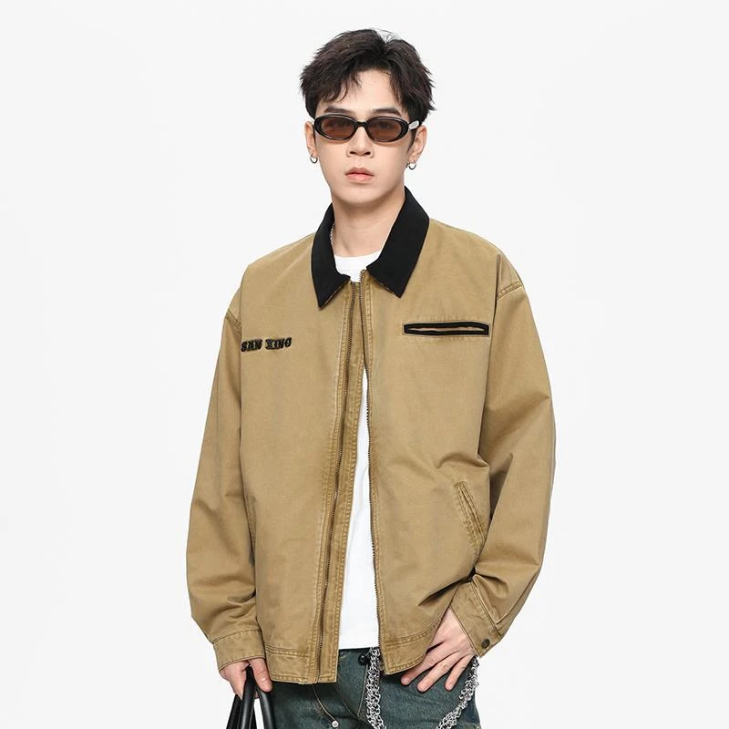 GTRG高密双经斜棉300g重磅翻领夹克2025年秋水洗字母刺绣休闲外套