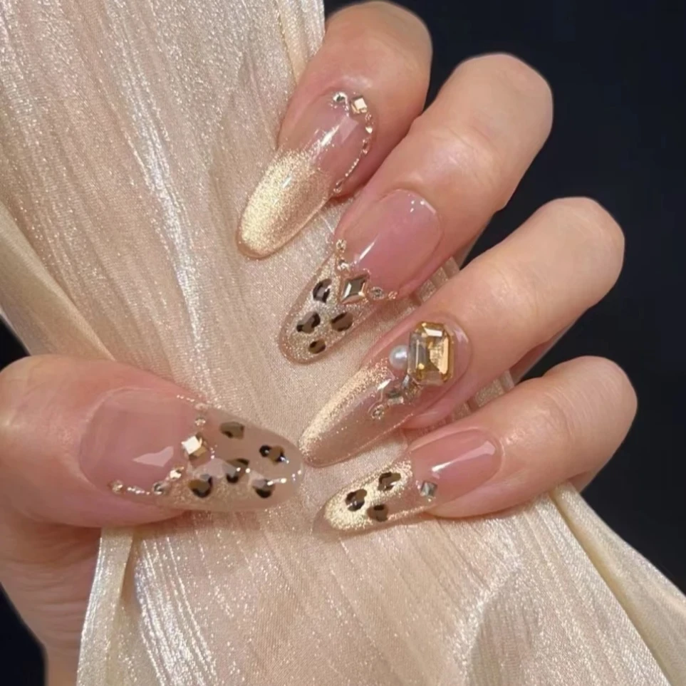 【金钱豹】纯手工穿戴甲气质豹纹纯欲猫眼爆闪轻奢甲片四季流行