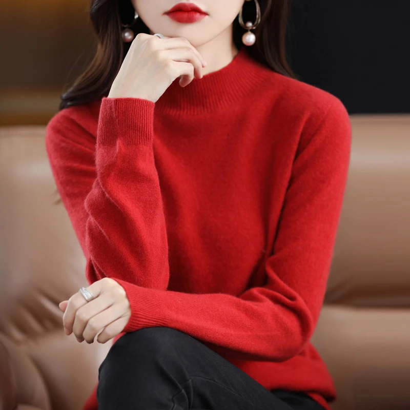 新年红色上衣内搭打底衫厚款秋冬百搭长袖针织衫毛衣修身半高领