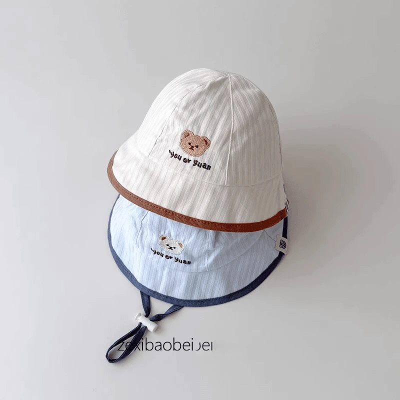 婴儿帽子春秋款渔夫帽可爱超萌小熊宝宝遮阳帽男女宝盆帽2024新款