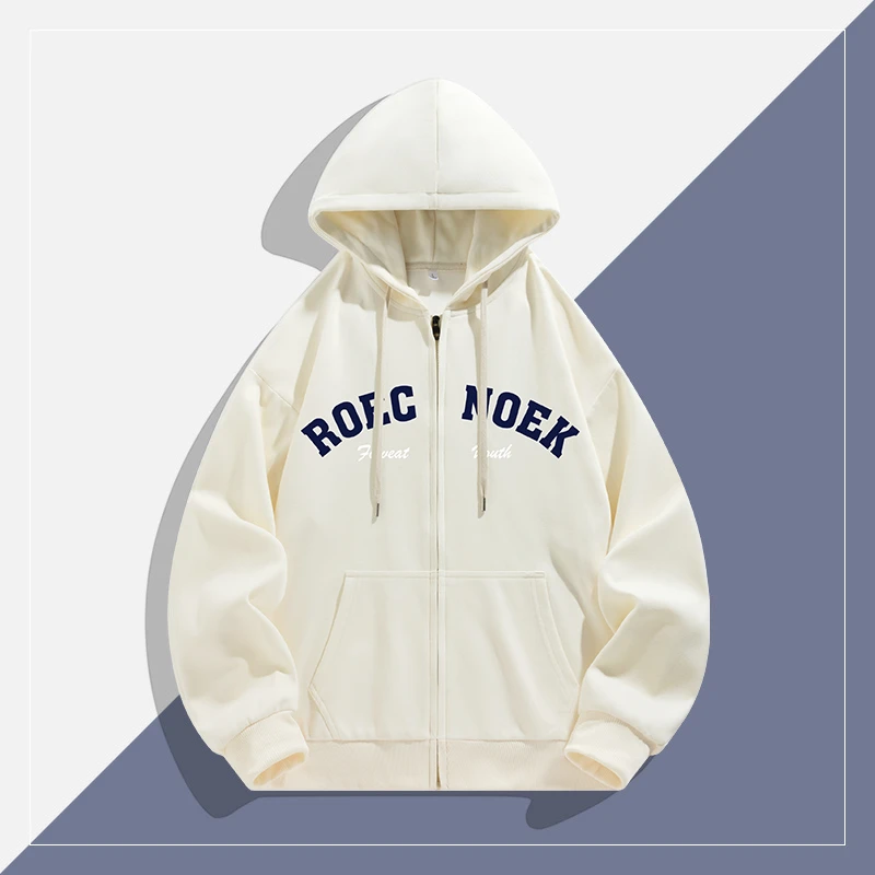 春秋开衫印花连帽卫衣潮流运动两边口袋宽松潮男女情侣款休闲上衣