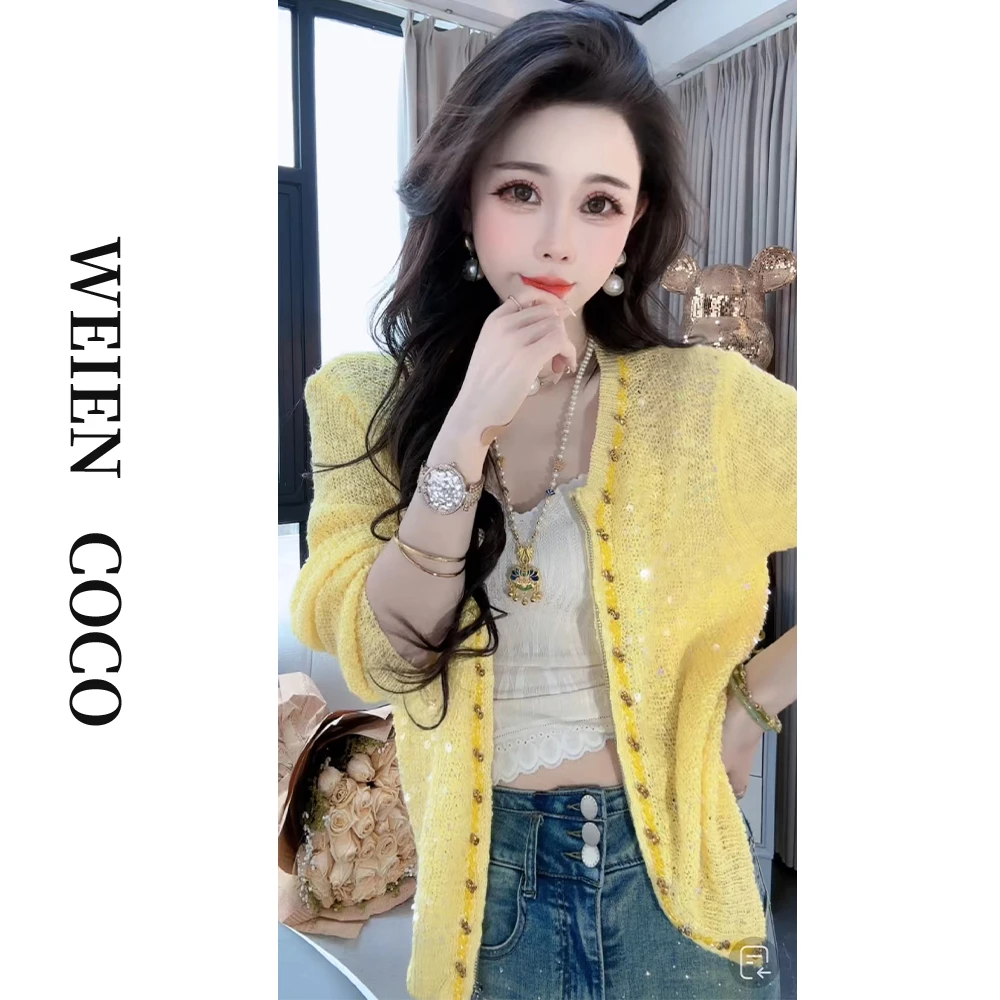 【薇恩COCO】长袖针织衫小香风气质短款休闲百搭镂空时尚上衣S0602