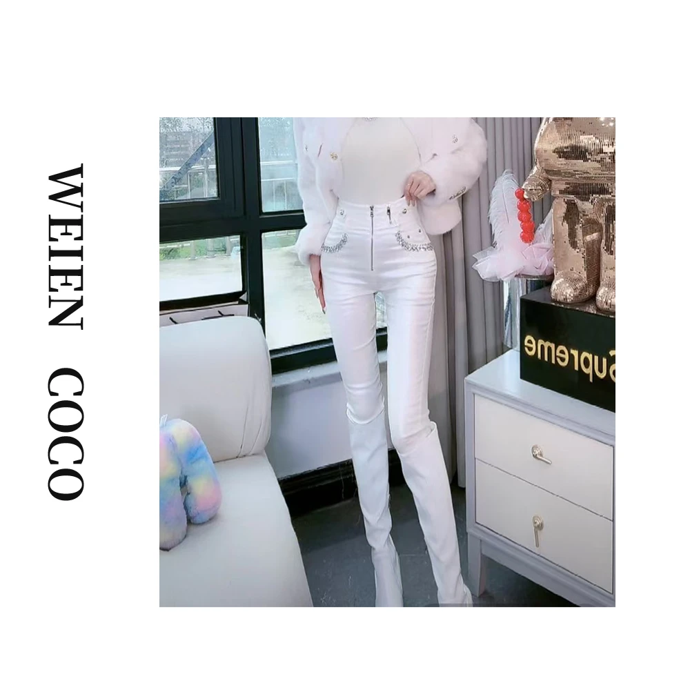 【薇恩COCO】气质皮长裤时尚休闲修身轻奢高腰小脚裤百搭K2788