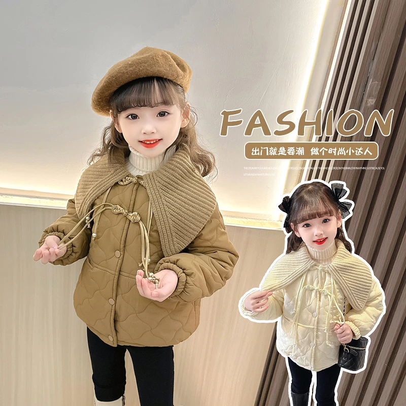 女童棉服中长款洋气2023新款宝宝冬装中国风加厚外套冬季儿童棉衣