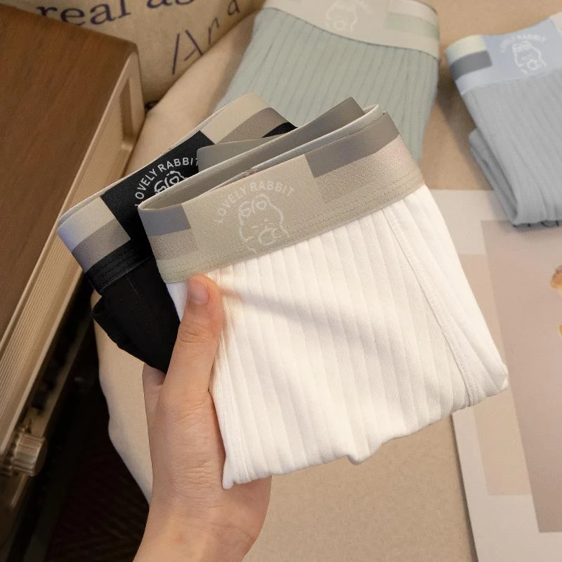 男士内裤条纹小熊简约清新舒适内裤男生夏季透气平角裤可爱四角裤