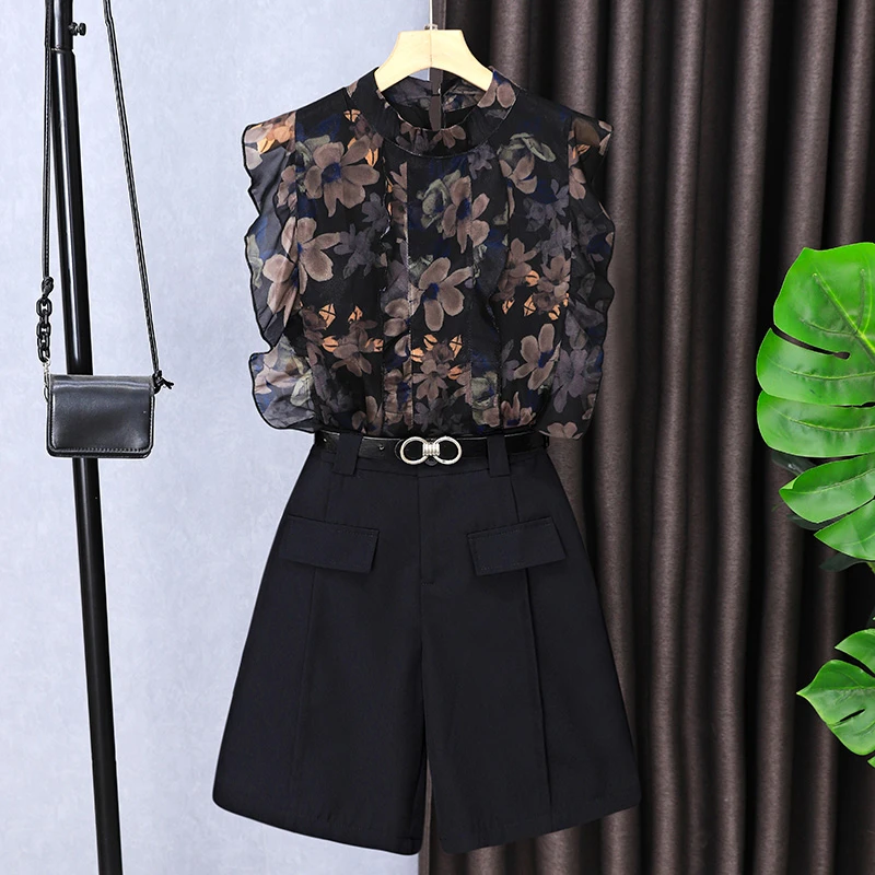 碎花上衣两件套2025夏季新款女装小个子搭配一整套套装女洋气减龄