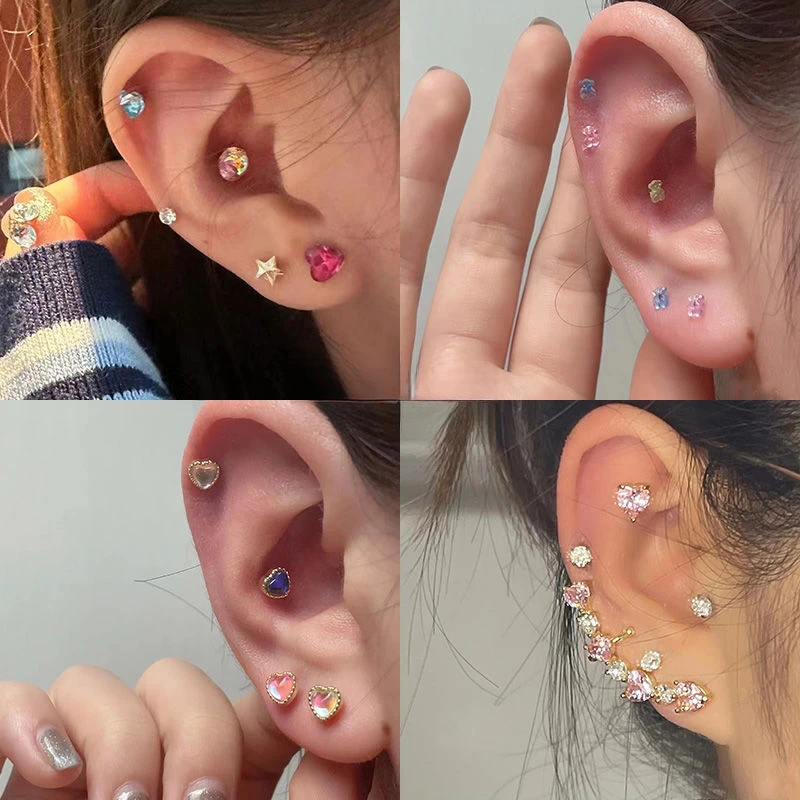 新款华子耳钉 爆闪圆钻彩色耳钉钛钢2024年新款养耳洞耳钉饰品女