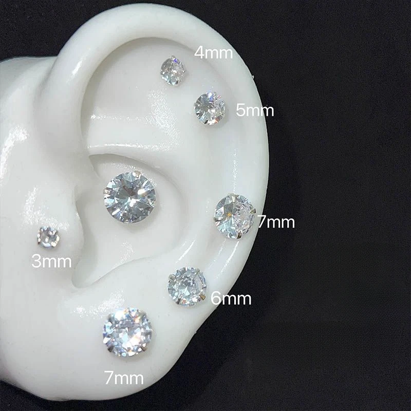 Pink Daily 养耳洞耳骨钉简约日常小耳蜗钉超闪水钻甜酷辣妹耳饰