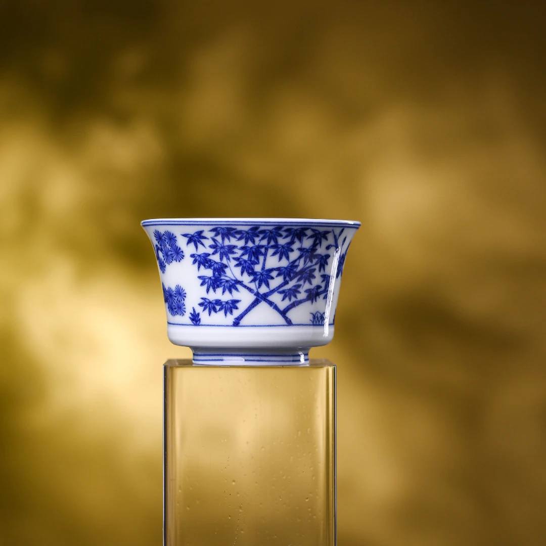 景德镇中式青花松竹梅茶具茶器中式家用小客杯马蹄杯（满容60）