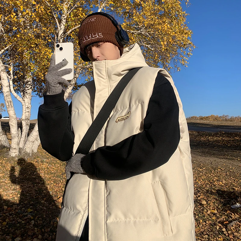 冬季加厚连帽马甲男款潮牌oversize大码无袖休闲坎肩潮牌百搭外套