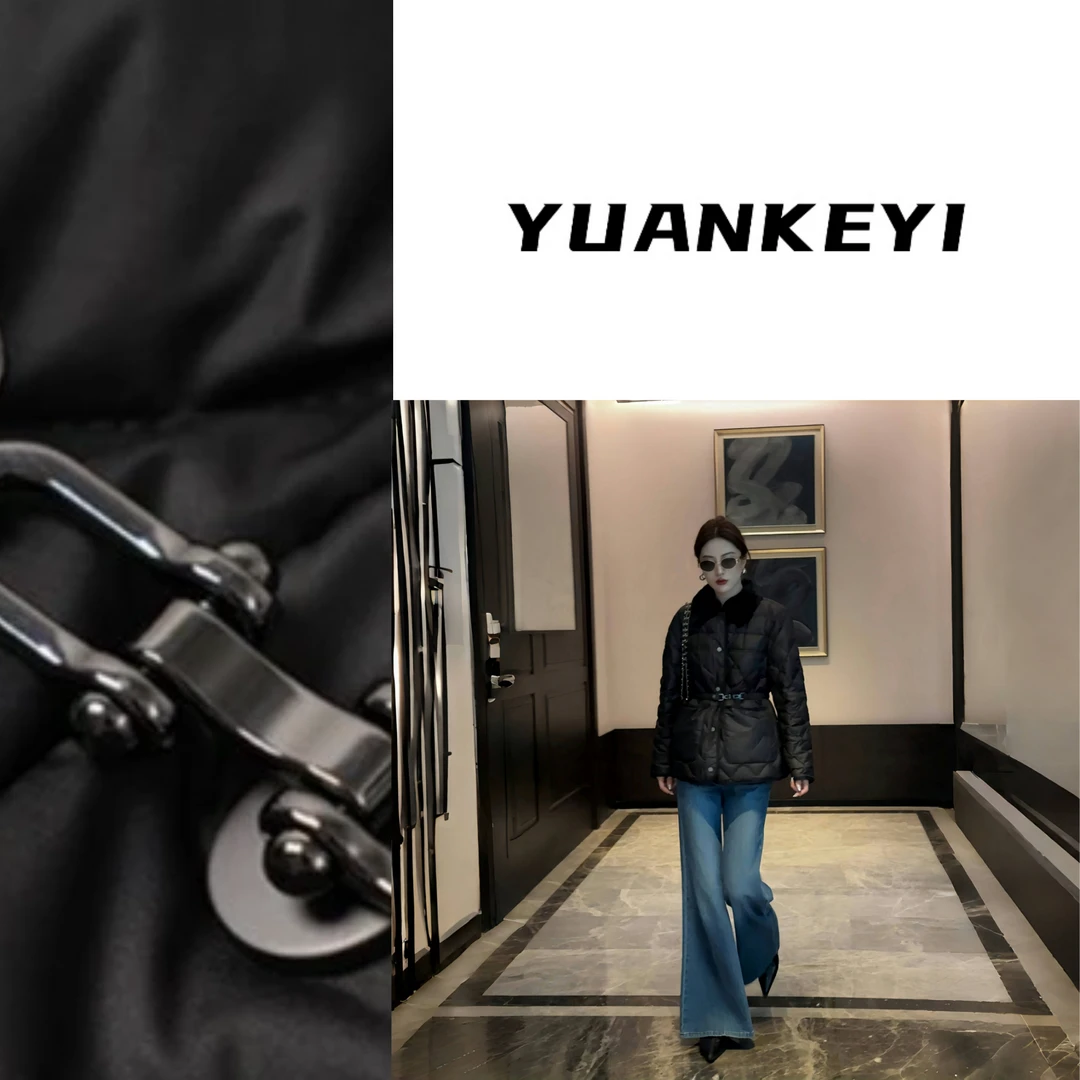 YUANKEYI 水貂毛领子90白鹅绒羽绒服贵妇外套轻装滑
