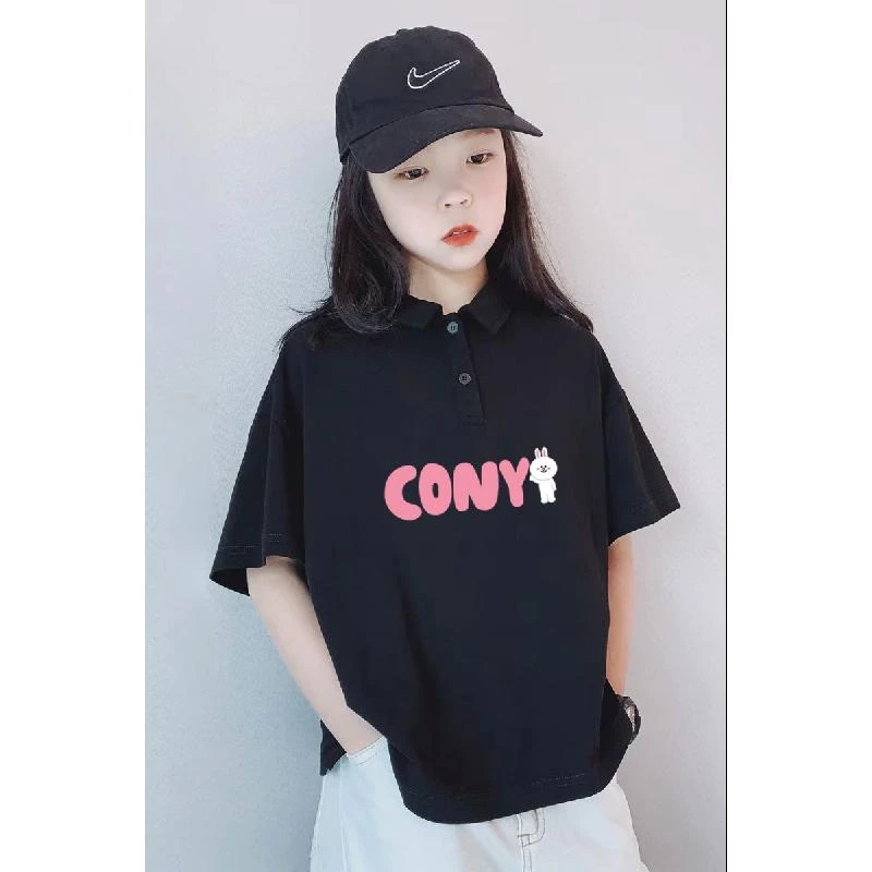 女童字母印花短袖T恤儿童2025年夏季POLO衫童装中大童纯棉上衣