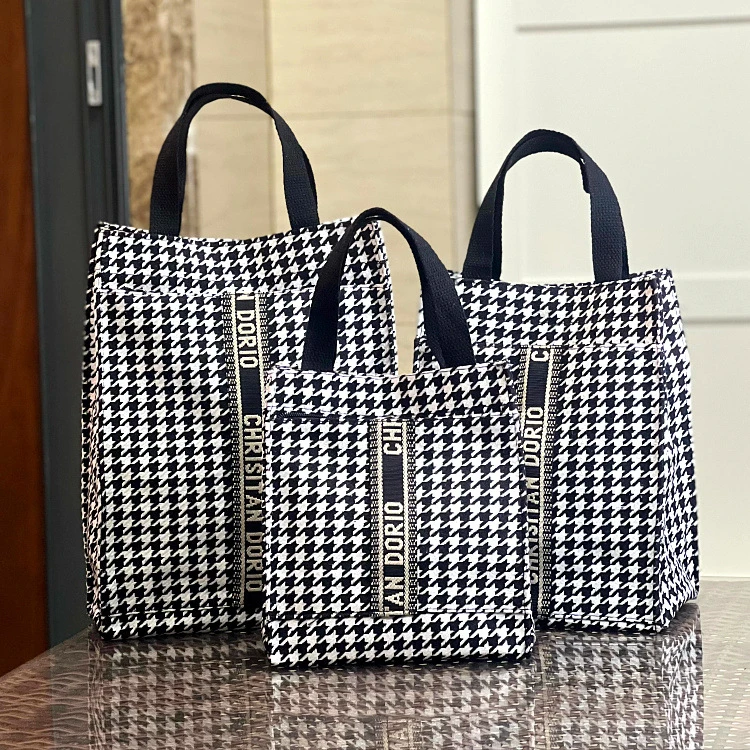 新款韩版加厚千鸟格手提饭盒包补课文件袋大容量妈妈包上班通勤包