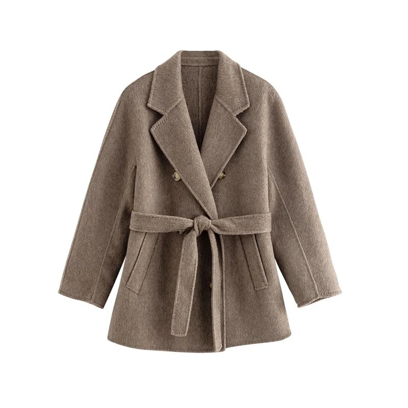 【618抢先购】茵曼通勤气质羊毛双面呢外套时尚保暖宽松中长款大衣