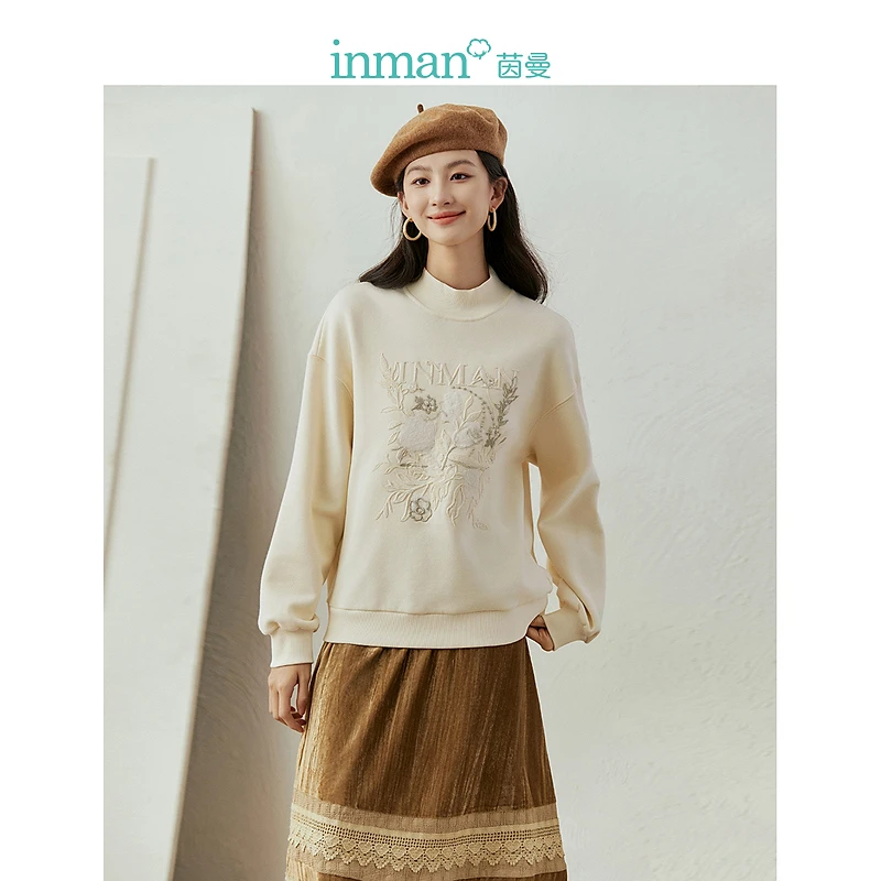 【商场同款】茵曼冬季女卫衣/绒衫上衣长袖女装新款套头女卫衣休闲