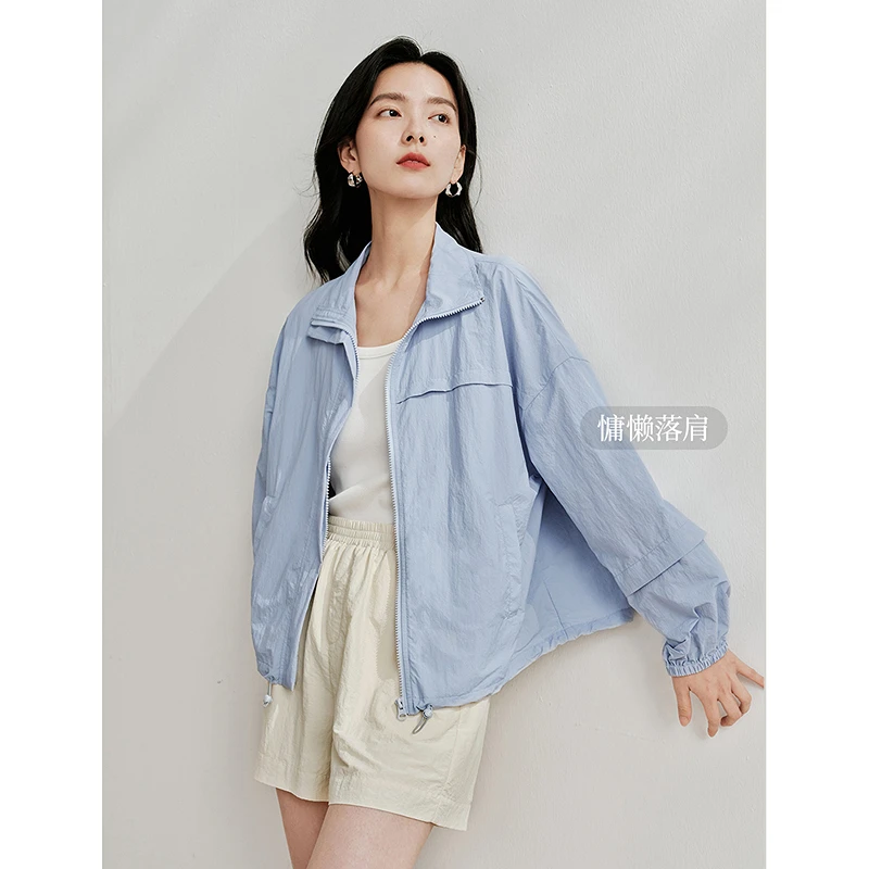 茵曼夏季女短外套休闲上衣女装新款工装长袖拉链气质薄款爆款时尚