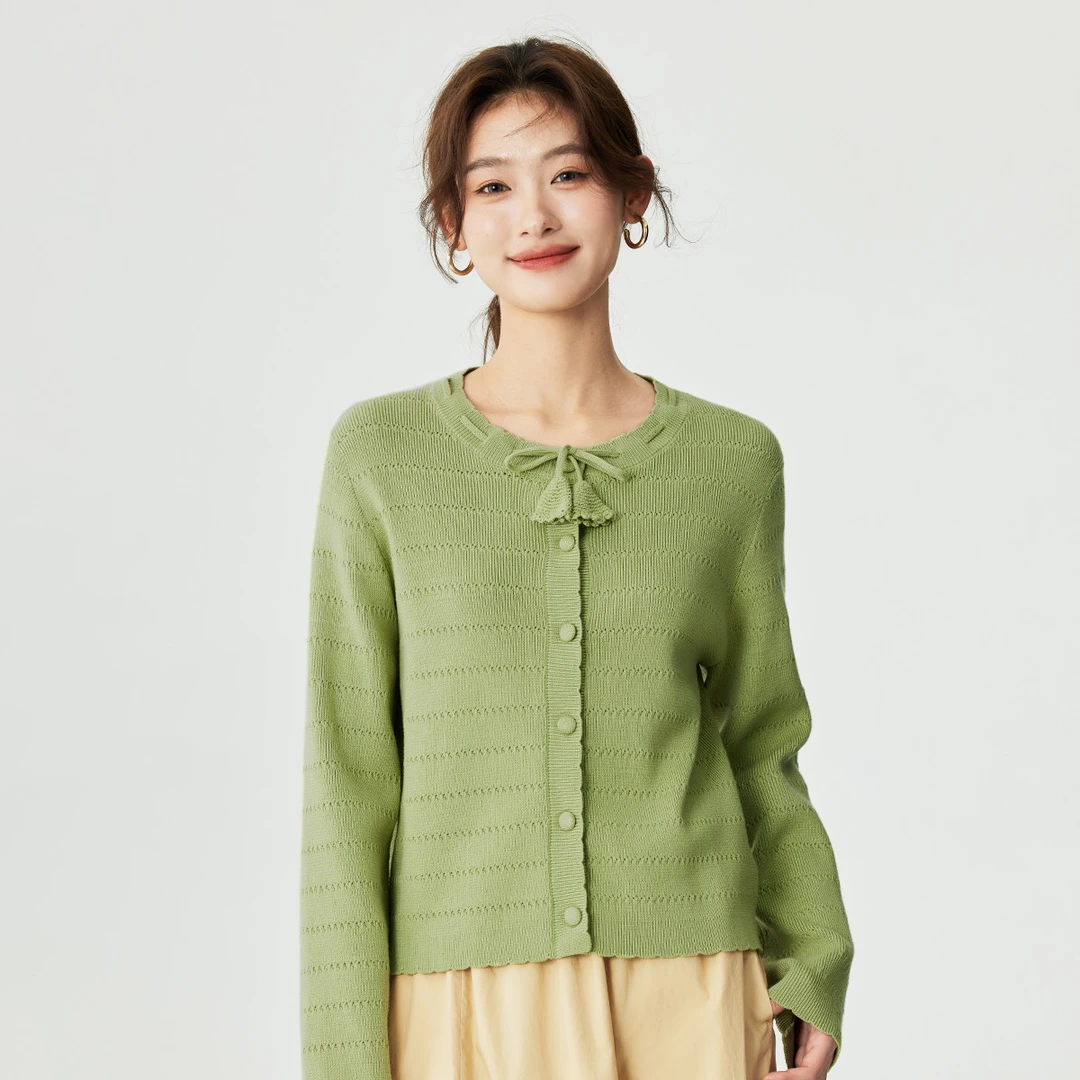 【薄荷曼波】茵曼2024春秋新款女毛衣外套针织开衫长袖慵懒圆领气质