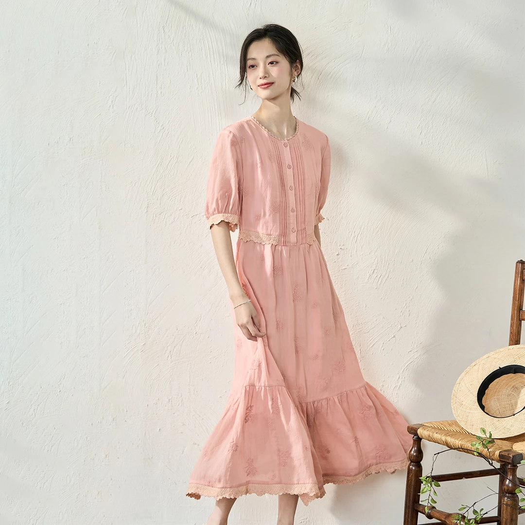 【李一桐见面会-清麻系列】茵曼夏季复古提花中长连衣裙18326242