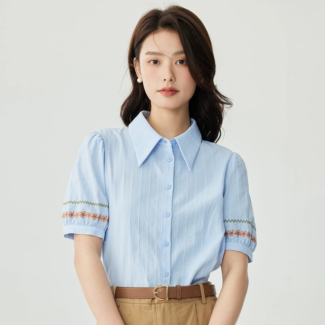 【周年庆】茵曼2024夏季新款女衬衫上衣白衬衫短袖纯棉休闲豹纹薄款