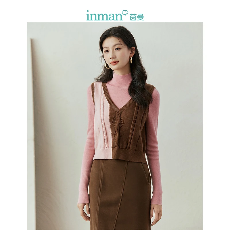 【秋冬毛衣】茵曼冬季女毛衣女装背心短款开衫针织长袖麻花修身新款
