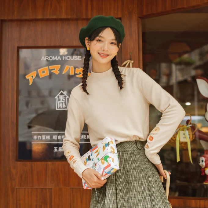 【太阳花毛衣】茵曼冬季套头简约针织慵懒长袖热力感休闲纯色毛衣女