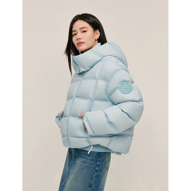 【商场同款】茵曼2024冬季快热纱黑金羽绒服时尚连帽面包服厚外套女