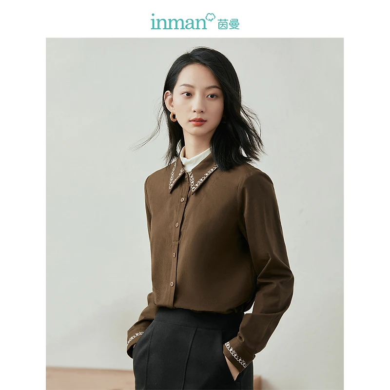 【商场同款】茵曼冬季女衬衫上衣衬衣长袖女装新款保暖羊绒休闲两件