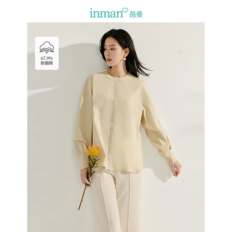 【商场同款】茵曼2025春秋新款女衬衫衬衣气质长袖宽松休闲圆领通勤