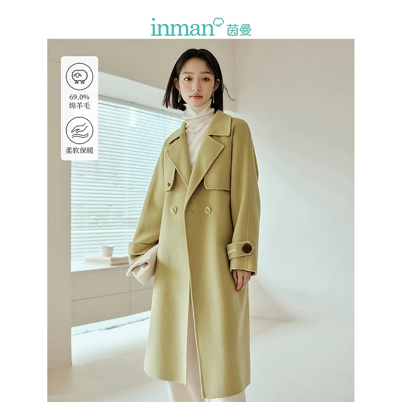 【秋冬大衣】茵曼冬季女毛呢外套呢大衣女装风衣绵羊毛新款宽松双面