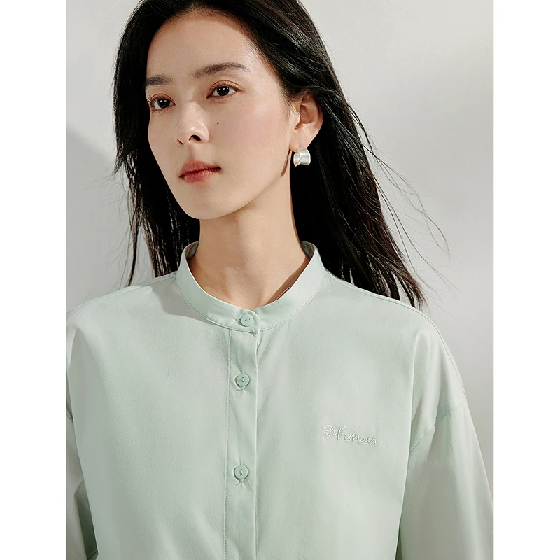 【商场同款新品】茵曼春季法式立领刺绣衬衫气质百搭宽松长袖衬衣上