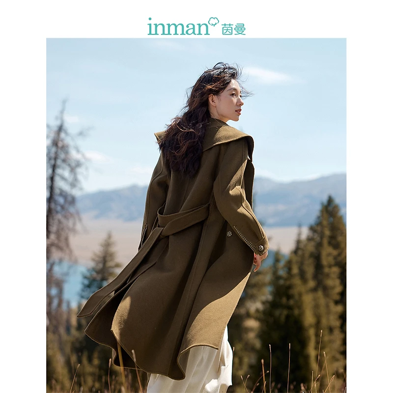 【秋冬大衣】茵曼冬季女毛呢外套羊毛呢大衣女装100新款双面口袋