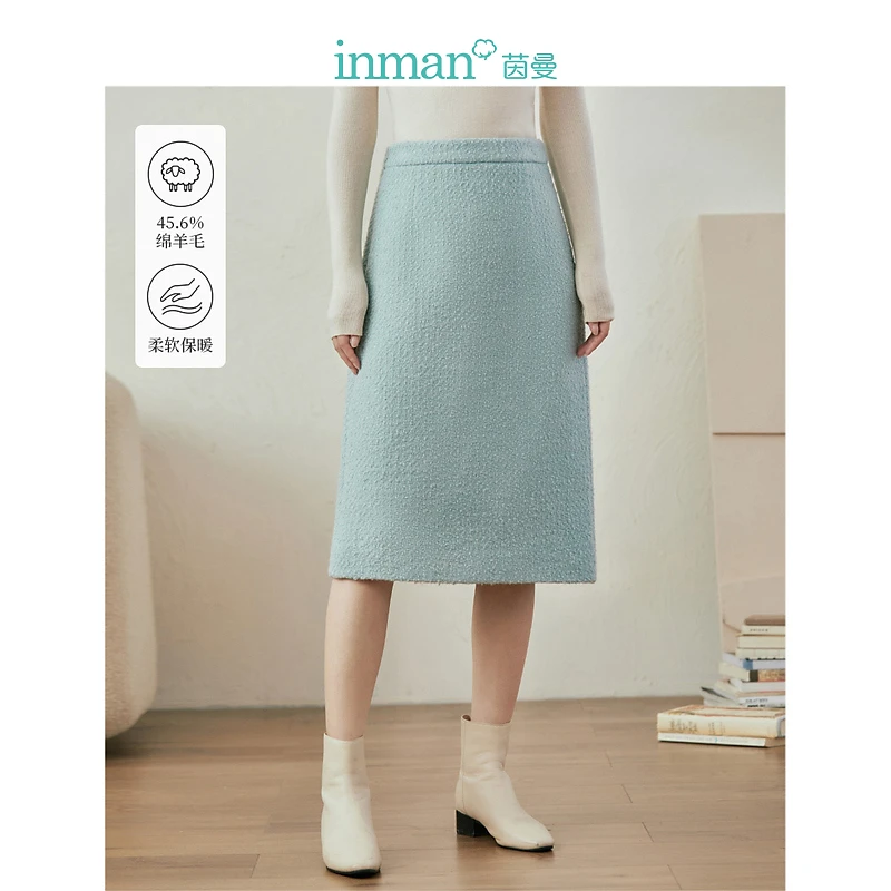 【商场同款】茵曼冬季女半身裙短裙显瘦直筒休闲女装高腰新款外套
