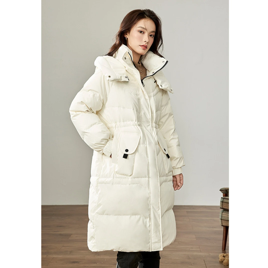 【双11好物节】茵曼冬季90鸭绒过膝羽绒连帽百搭保暖中长中长款外套