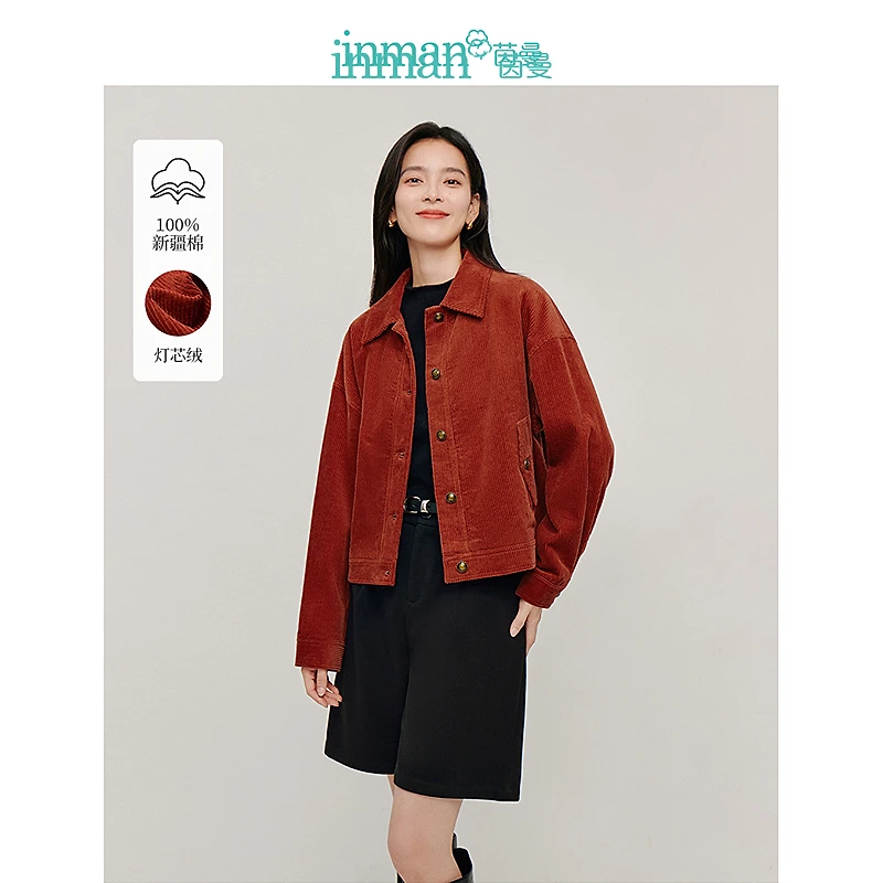 【雅丹风】茵曼2024春秋新款女短外套上衣休闲长袖显瘦红外口袋宽松