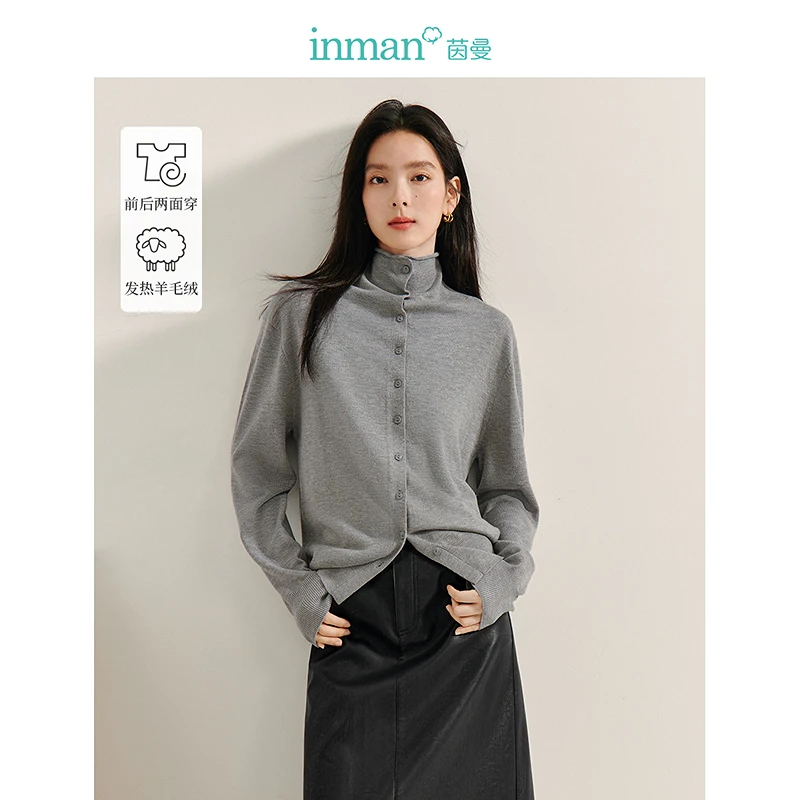 【双11抢先购】茵曼冬季前后两面穿发热绵羊毛绒毛衣宽松套头打底衫
