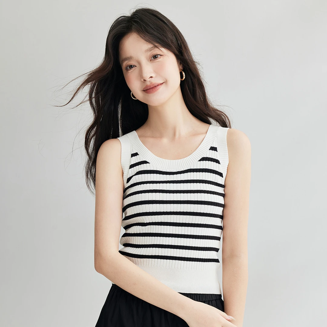 【双11提前购】茵曼夏季百搭外穿撞色条纹针织背心显瘦内搭吊带上