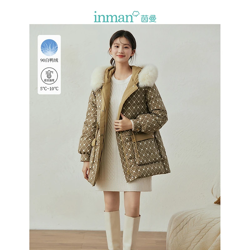 【冬季厚外套】茵曼冬季女羽绒服短款新款女装毛领鸭绒保暖连帽狐狸