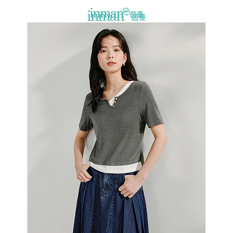 【度假穿搭】茵曼夏季女T恤上衣短袖女装新款休闲圆领修身纯色时尚