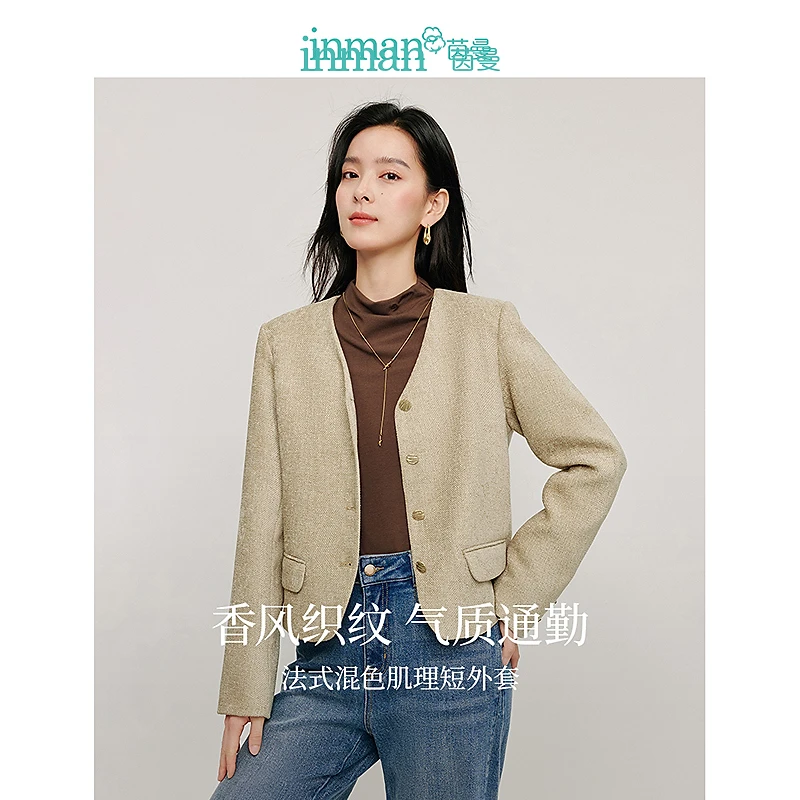 【秋冬外套】茵曼2024春秋新款女短外套上衣小短款休闲长袖显瘦口袋
