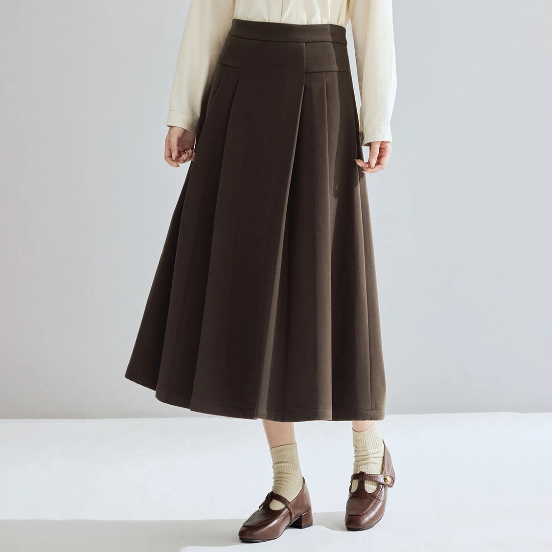 【618抢先购】茵曼冬季复古半百褶A字裙高腰显瘦时尚百搭半身裙女