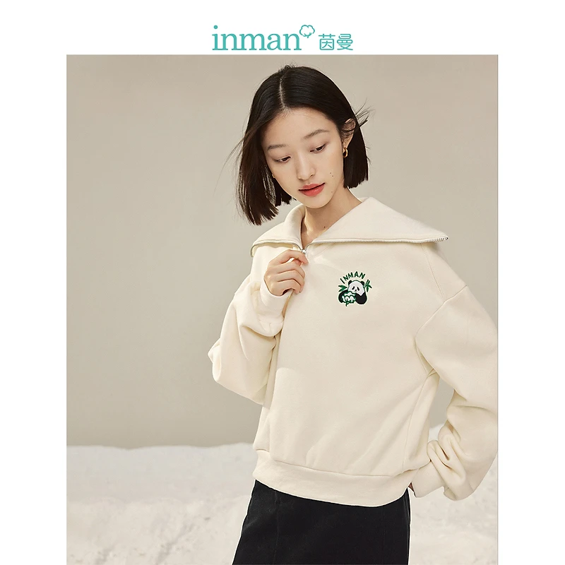 【特价区】茵曼休闲冬季女装新款时尚翻领落肩长袖宽松显瘦百搭上衣
