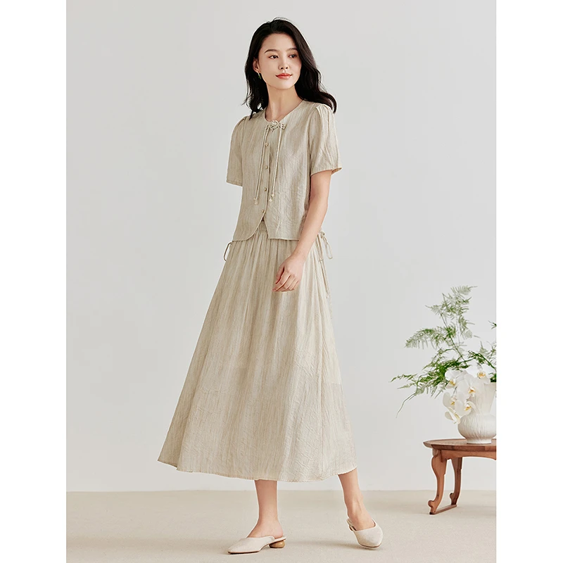 【小铃铛】茵曼夏季女时尚套装两件套女装半身裙衬衫显瘦衣服休闲