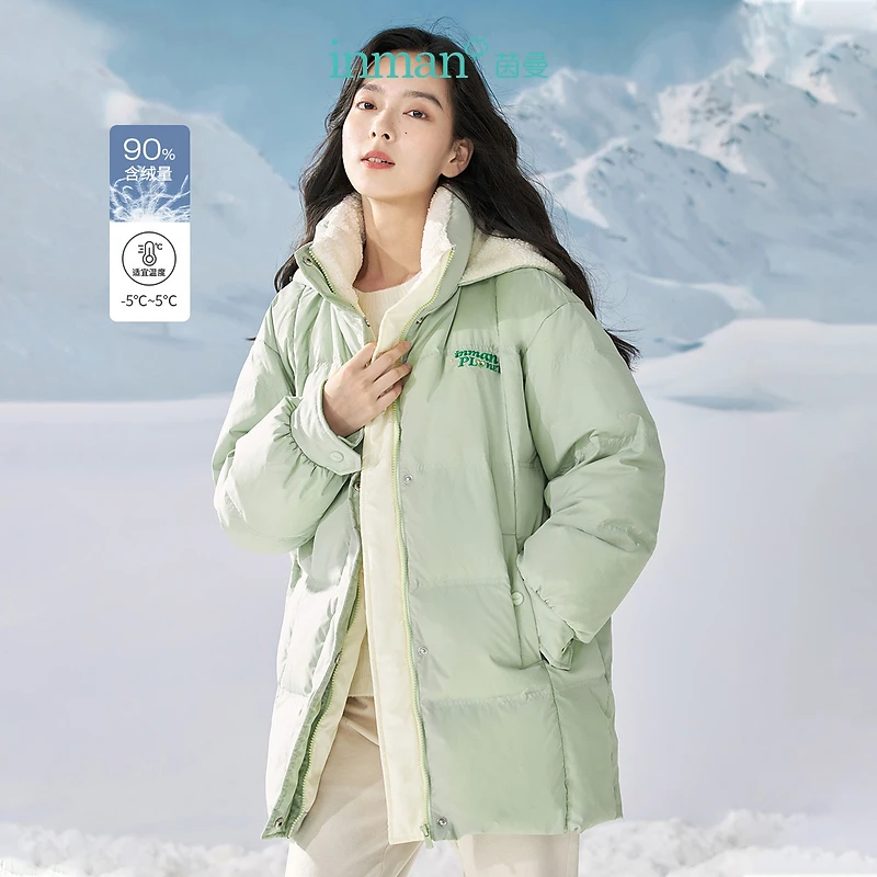 【自由旅者】茵曼冬季简约时尚连帽腰带收腰显瘦百搭保暖合体羽绒女